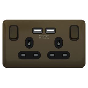 Lisse - 2 Gang 13A 2USB Mocha Bronze With Black Interior