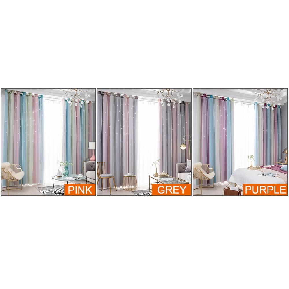 1PC Star Curtain Blackout High Precision Curtains for Kids Girls Bedroom Living Room Colorful Double Layer Star Window Curtains