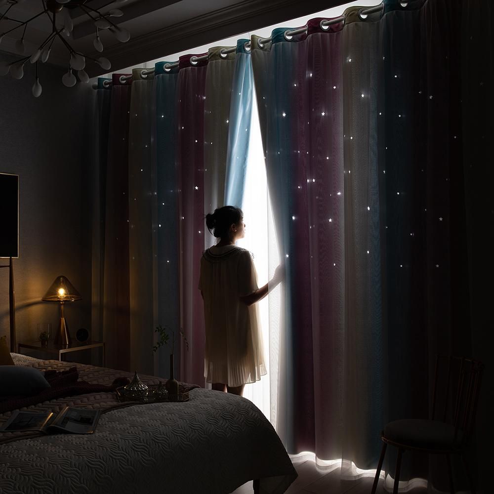 1PC Star Curtain Blackout High Precision Curtains for Kids Girls Bedroom Living Room Colorful Double Layer Star Window Curtains