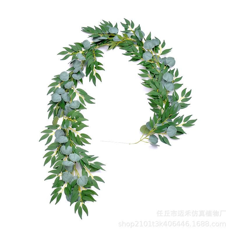 2 Meters Simulation Plant Decoration Green Plant Ceiling Artificial Leaves Vine Eucalyptus Leaves 81-leaf Green Vine 12 Packs