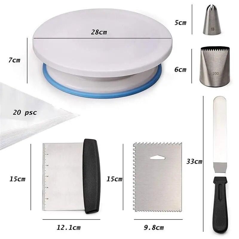 63PCS Rotating Cake Stand Decorating Tools Set Cake Turntable Cake Spatula Piping Mouth Piping Nozzles Base DIY Cake Tool