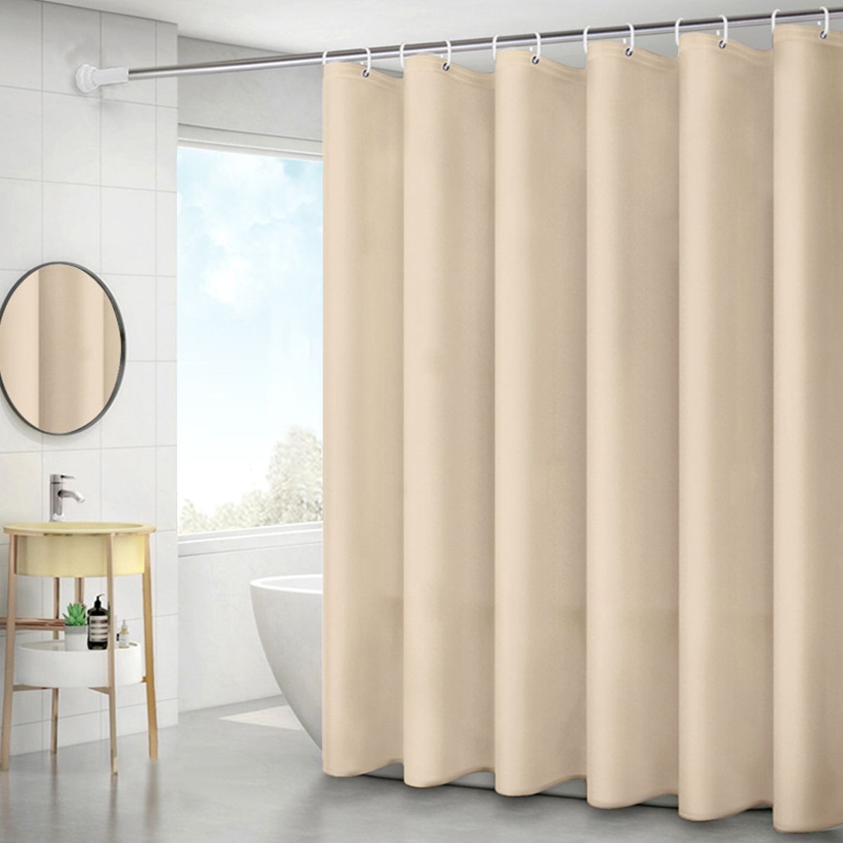 Solid Shower Curtain 6 X 6 FT Bath Curtains With 12 Metal