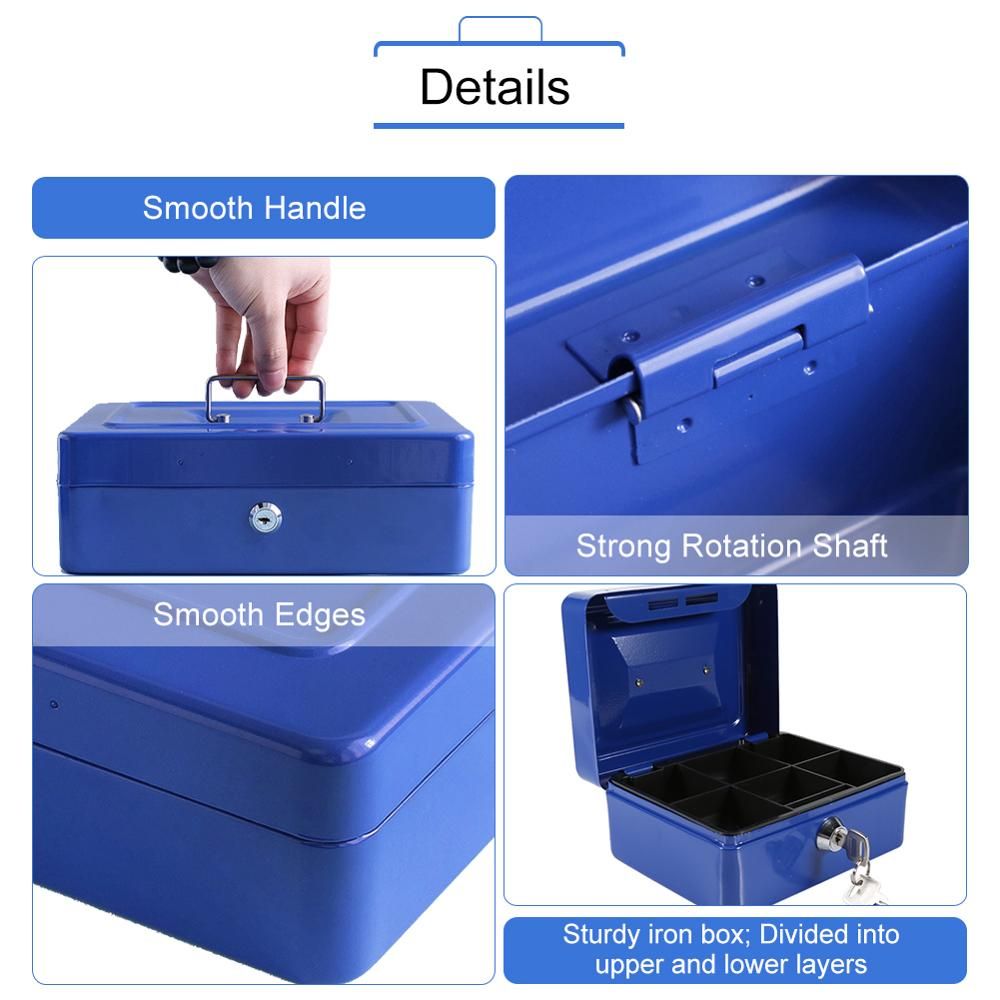 Portable Key Locker Blue Safe Mini Portable Steel Petty Lockable Cash Security Storage Box Household Hidden Coin Money Jewellery