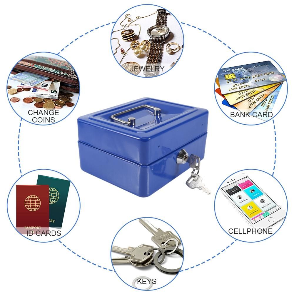 Portable Key Locker Blue Safe Mini Portable Steel Petty Lockable Cash Security Storage Box Household Hidden Coin Money Jewellery