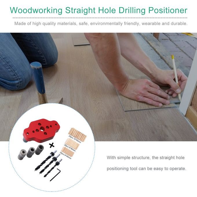 Woodworking Straight Hole Pun Hed Lo Ator Borehole Lo Ator DIY Hole Tool-Red-Hole Punched Locator+6/8/10 Dr