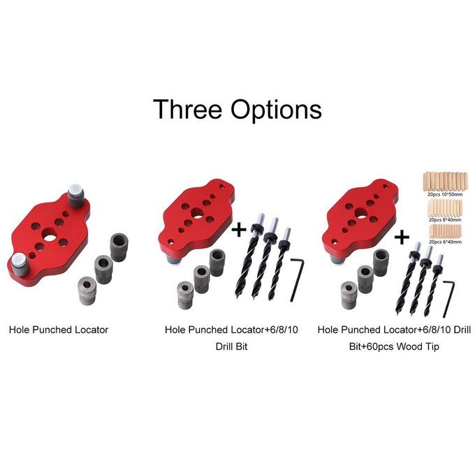 Woodworking Straight Hole Pun Hed Lo Ator Borehole Lo Ator DIY Hole Tool-Red-Hole Punched Locator+6/8/10 Dr