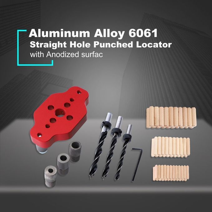 Woodworking Straight Hole Pun Hed Lo Ator Borehole Lo Ator DIY Hole Tool-Red-Hole Punched Locator+6/8/10 Dr
