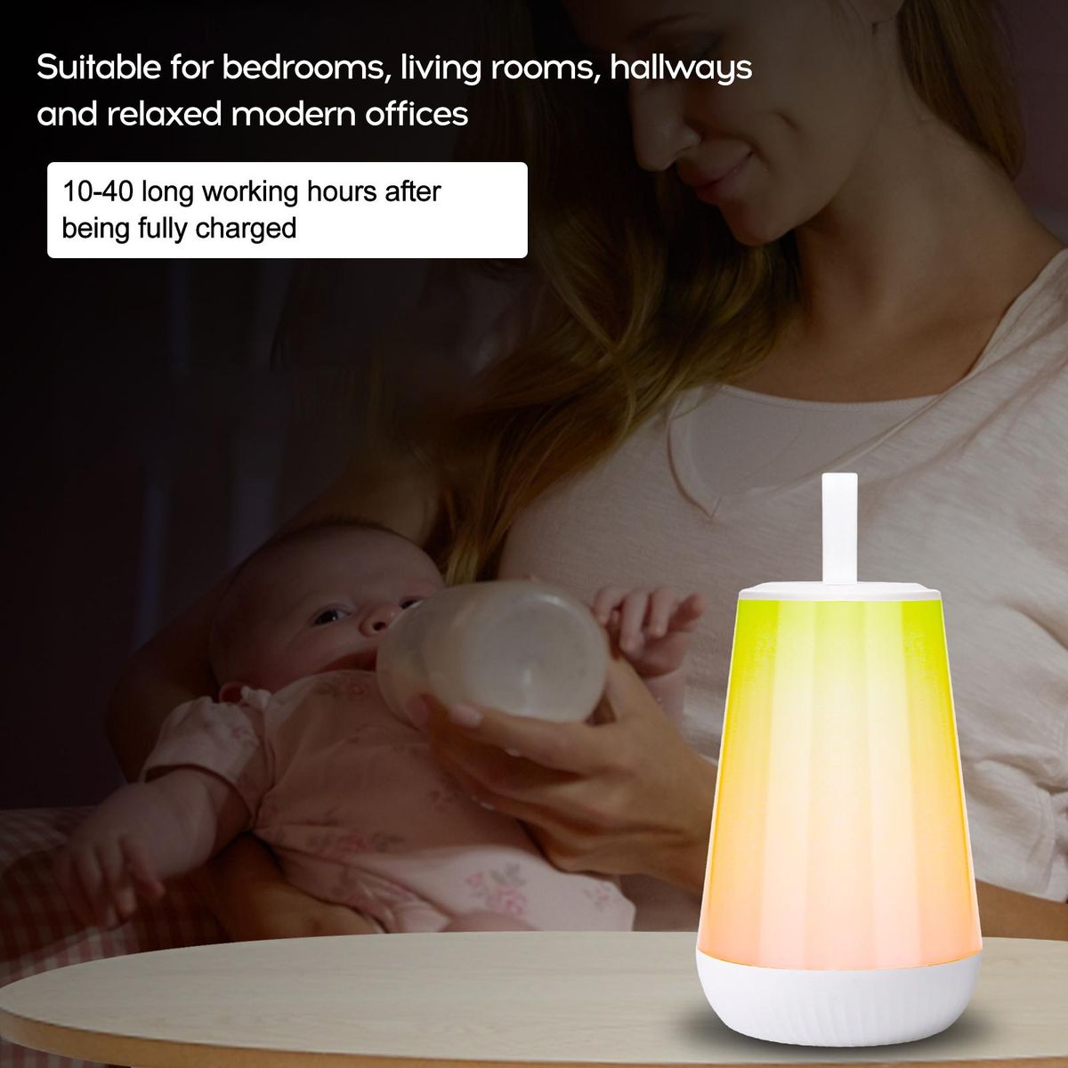 D C5V 3W 60LEDs Touching Control Bedside Lamp Night Light Stepless Dimmable Brightness Adjustable 5 Dynamic Lighting Modes USB-Type C Chargings Port Built-in 2400mAh High Capacity Rechargeable Cell Hangable Hook Design for Hi