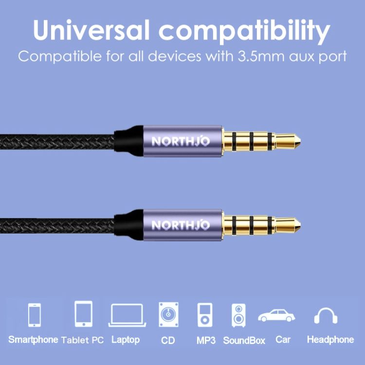 NORTHJO 4 Pole 3.5mm Male To Male Audio Aux Cable 3m