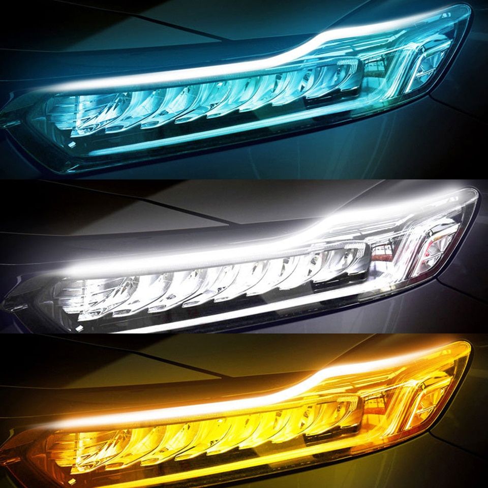 2x 2021  Start-Scan LED Car DRL Daytime Running Lights Auto Flowing Turn Signauide Thin Strip Lamp