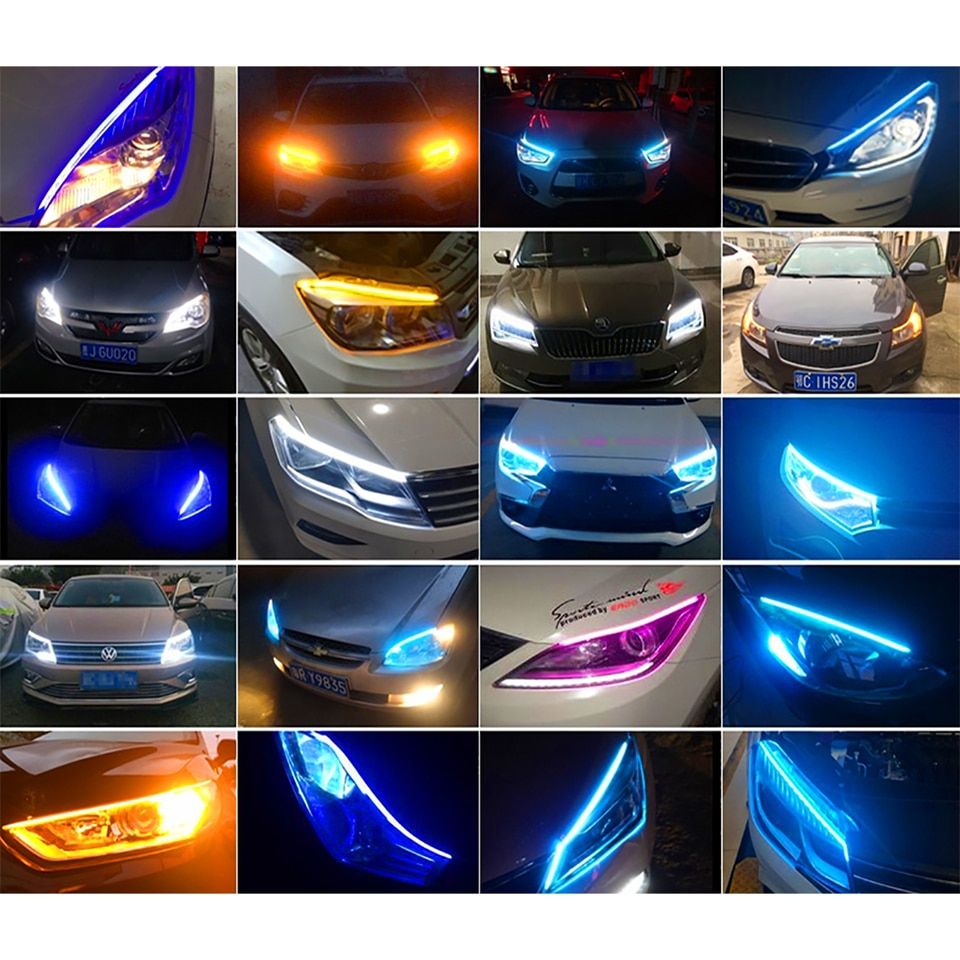 2x 2021  Start-Scan LED Car DRL Daytime Running Lights Auto Flowing Turn Signauide Thin Strip Lamp