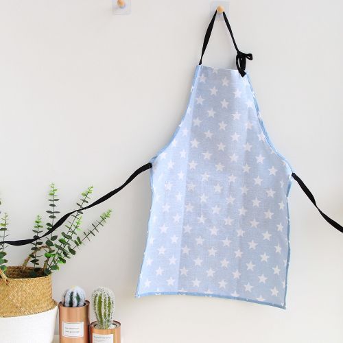 2 PCS Stars Pattern Kitchen Canvas Polyester Cotton Cooking Apron-L(Light Blue)
