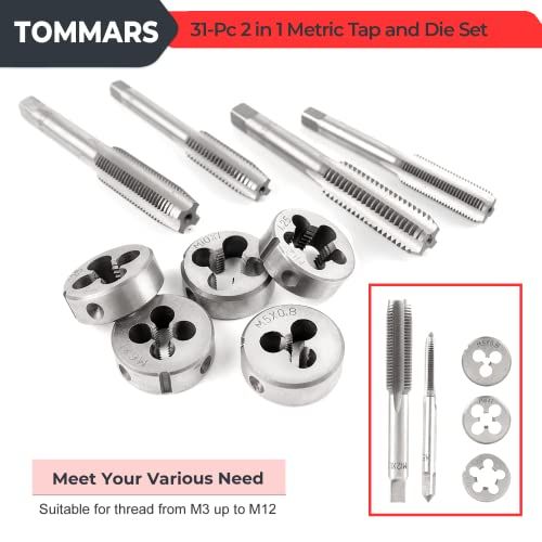 TOMMARS 31Pc 2 In 1 Metric Tap And Die Set M3 M4 M5 M6 M8 M1