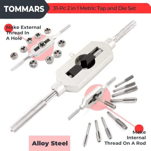 TOMMARS 31Pc 2 In 1 Metric Tap And Die Set M3 M4 M5 M6 M8 M1