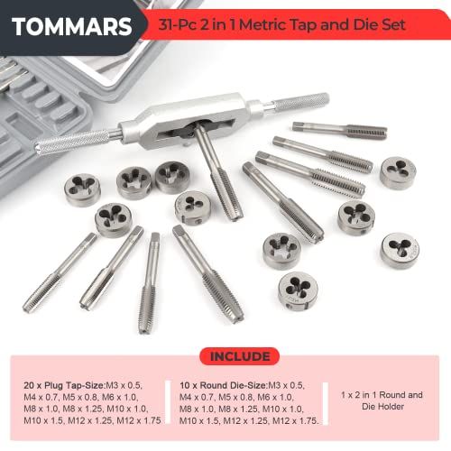 TOMMARS 31Pc 2 In 1 Metric Tap And Die Set M3 M4 M5 M6 M8 M1