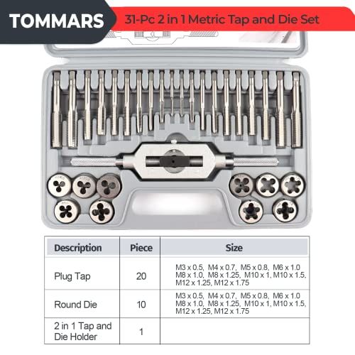 TOMMARS 31Pc 2 In 1 Metric Tap And Die Set M3 M4 M5 M6 M8 M1