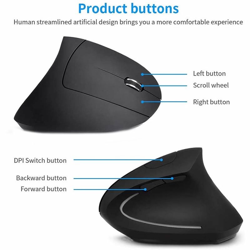 Vertical Wireless Mouse 2.4GHz Gaming Computer
