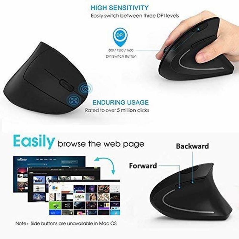 Vertical Wireless Mouse 2.4GHz Gaming Computer