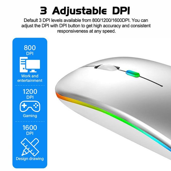 Ultra-thin Wireless Mouse 2.4G Rechargeable Silver