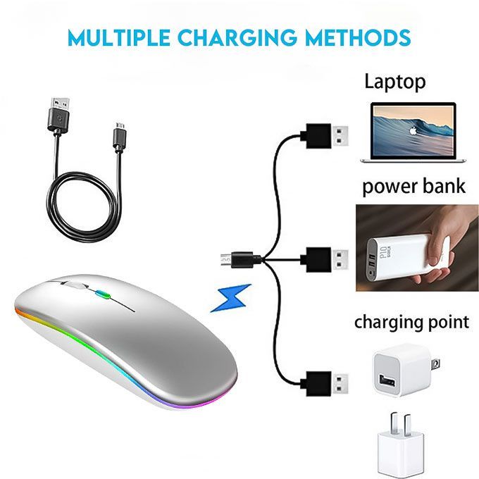 Ultra-thin Wireless Mouse 2.4G Rechargeable Silver