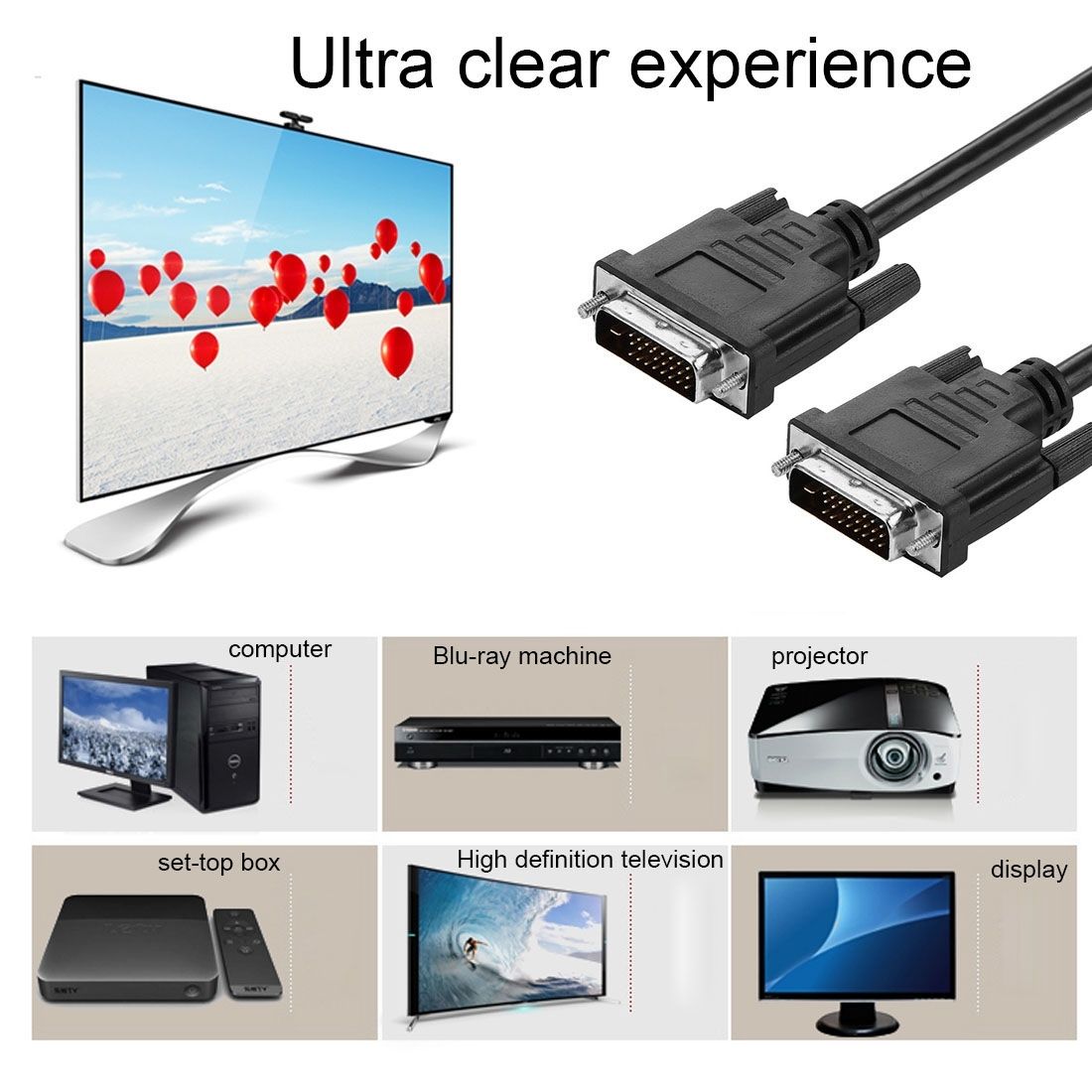 DVI-D 24+1 Pin Male To Male M/M Video Cable