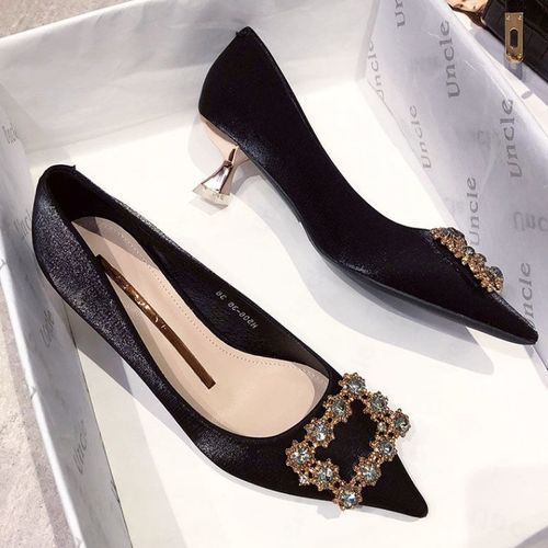 French Sexy Pointed Office Ladies Heels -Black