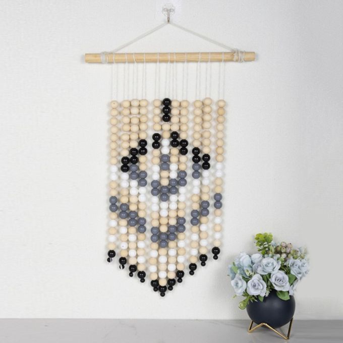 DIY Wood Beads Tapestry Material Kit Beaded Fringe For Backdrop Living