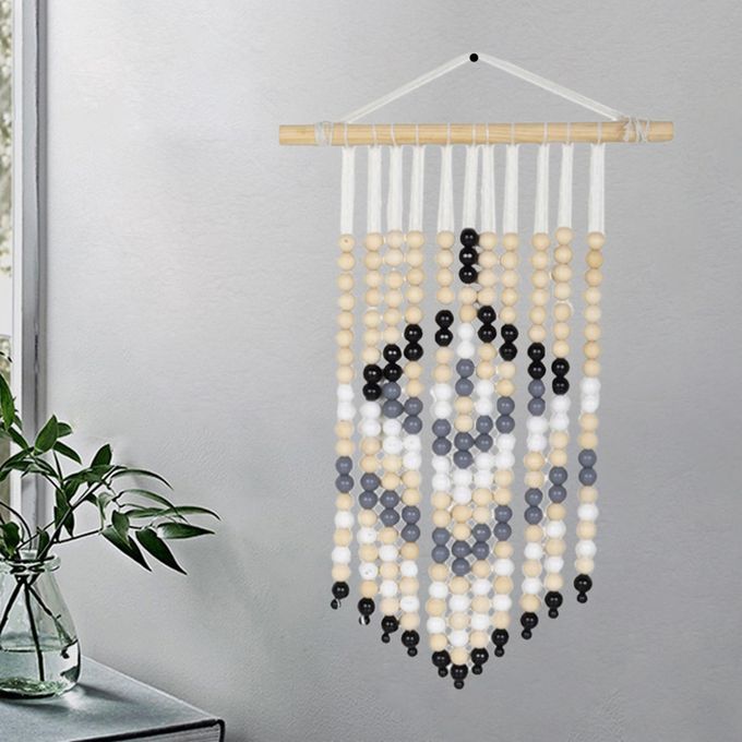 DIY Wood Beads Tapestry Material Kit Beaded Fringe For Backdrop Living