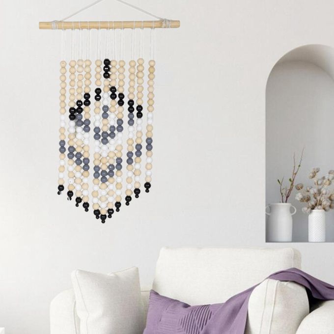 DIY Wood Beads Tapestry Material Kit Beaded Fringe For Backdrop Living