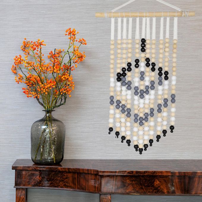 DIY Wood Beads Tapestry Material Kit Beaded Fringe For Backdrop Living