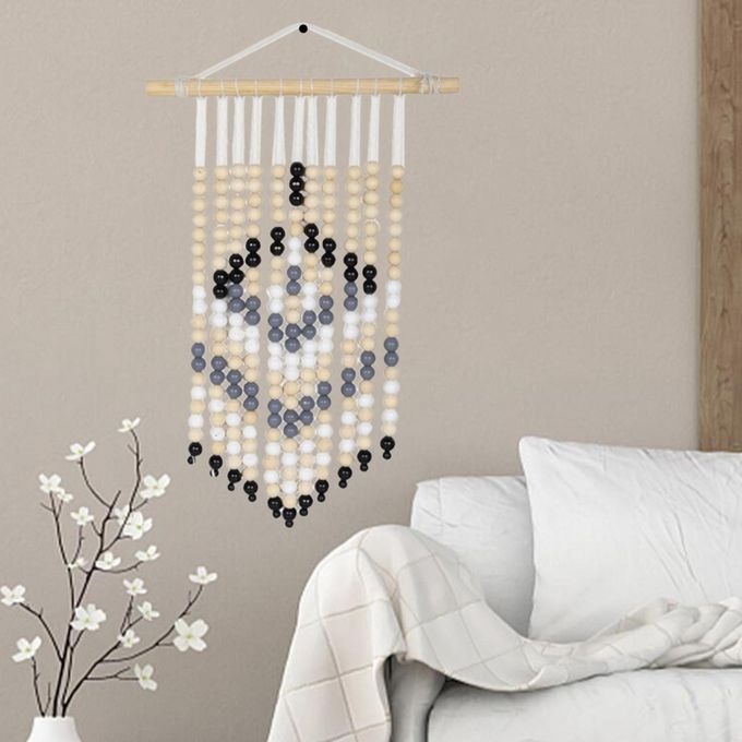 DIY Wood Beads Tapestry Material Kit Beaded Fringe For Backdrop Living