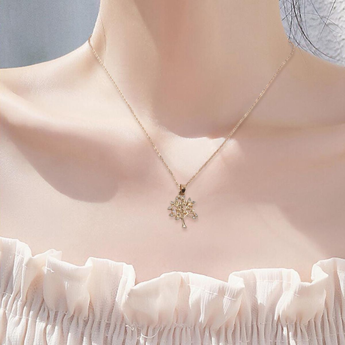 Fashion Jewelry Tree Leaves Double Pendant Necklace