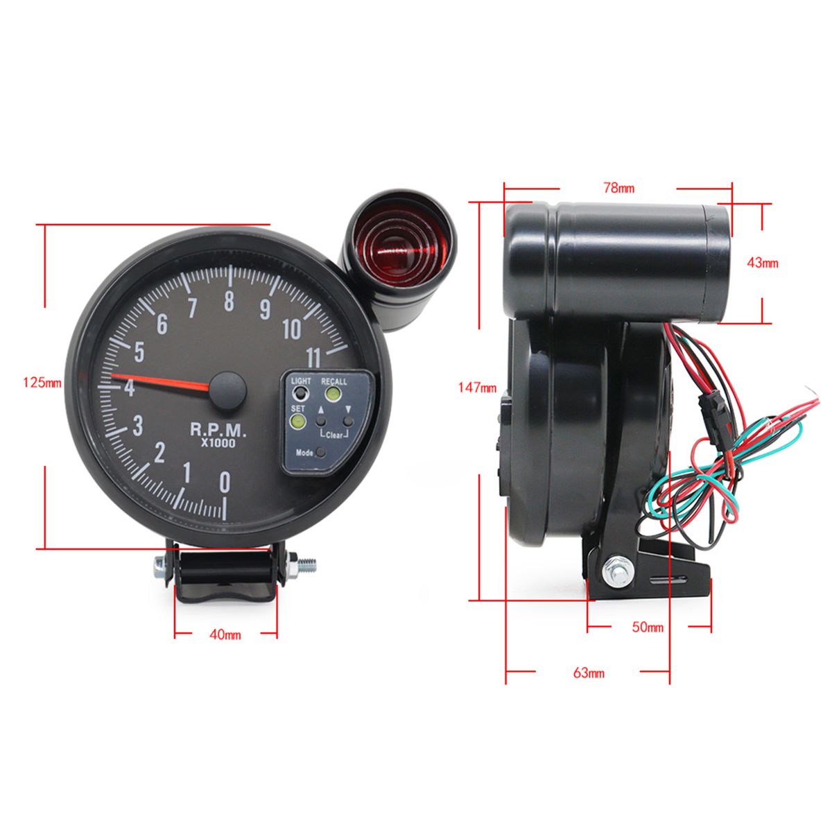 5 Inch Tachometer Gauge Carbon Fiber 7 Colors Backlight With