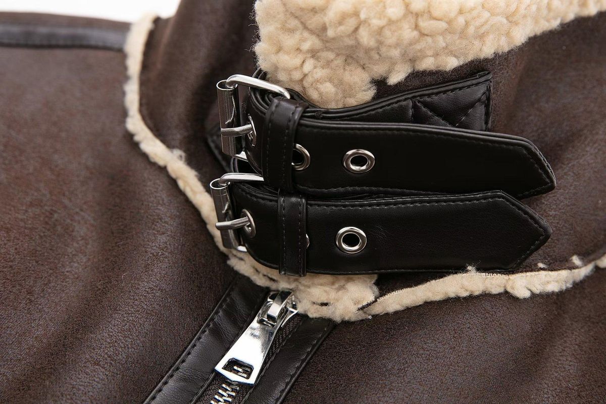 Autumn and Winter Thickened Fleece Integrated Lamb Wool Coat Women's Short Bombed Street Motorcycle