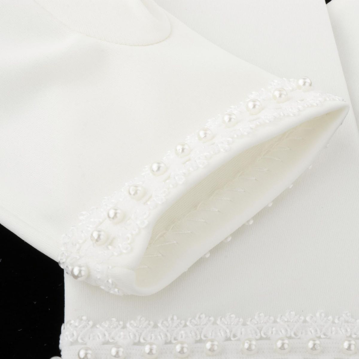 Wedding Pearl Lace Satin  White Full Finger  Elegant Short