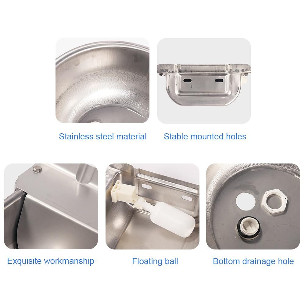 Automatic Waterer Bowl Stainless Steel Drinking Water Bowl Dispenser with Float Valve Drainage Hole for Horse Cattle Goat Sheep Pig Cow Dog