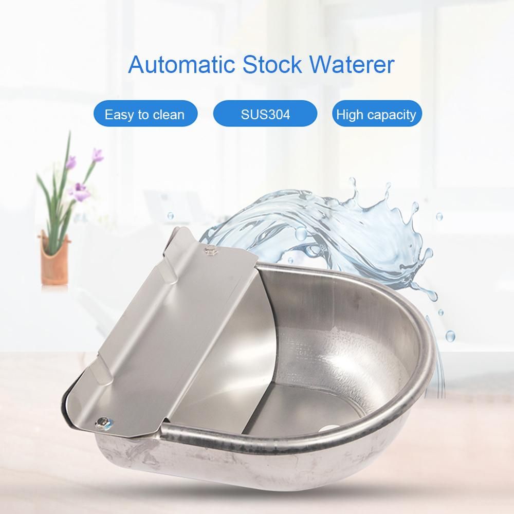Automatic Waterer Bowl Stainless Steel Drinking Water Bowl Dispenser with Float Valve Drainage Hole for Horse Cattle Goat Sheep Pig Cow Dog