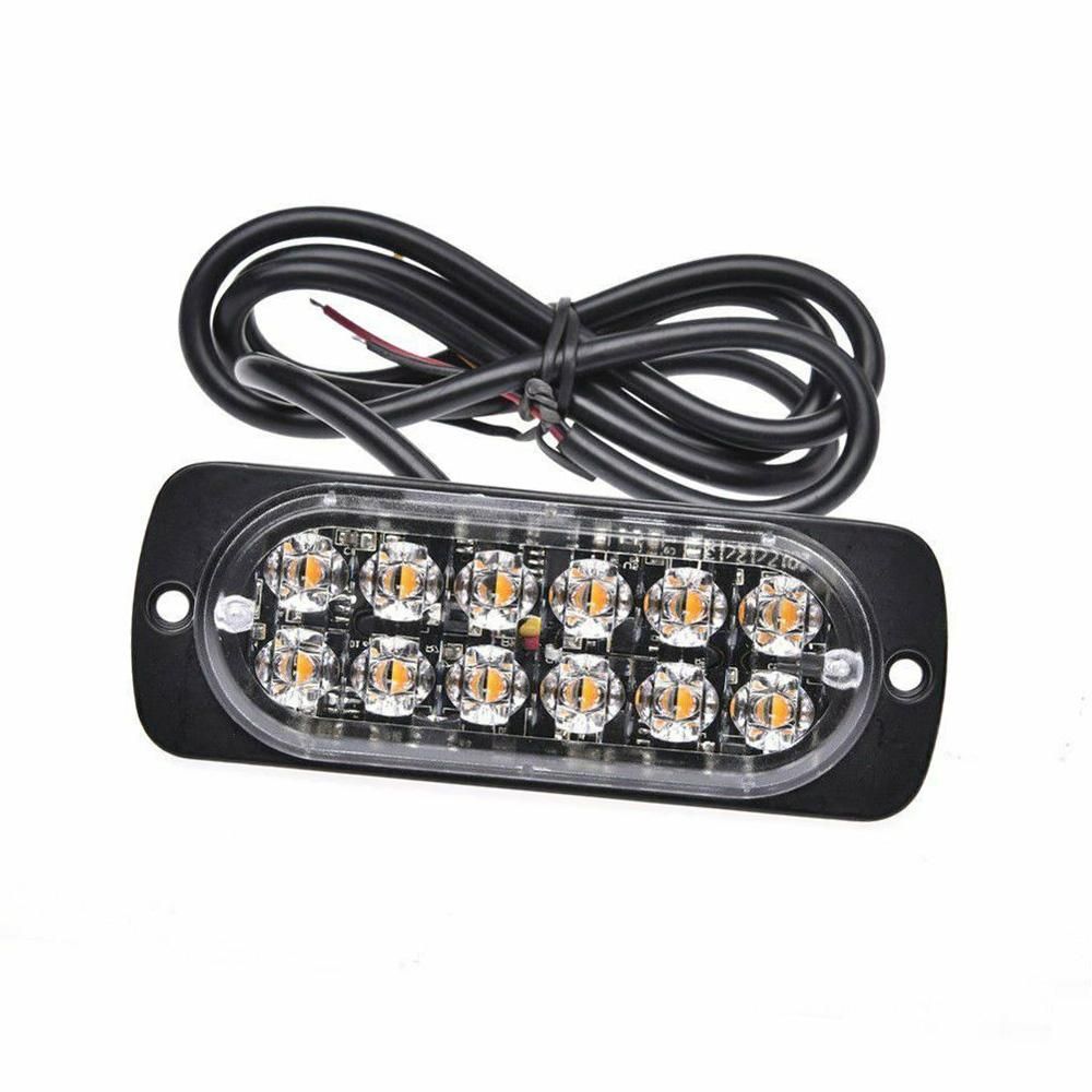 4PCS 12 Strobe LED Amber Hazard Beacon Emergency Flashing Side Marker Light Bars Warning Signal Towing Truck Flashing Lamp