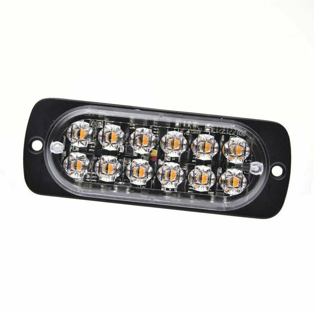4PCS 12 Strobe LED Amber Hazard Beacon Emergency Flashing Side Marker Light Bars Warning Signal Towing Truck Flashing Lamp