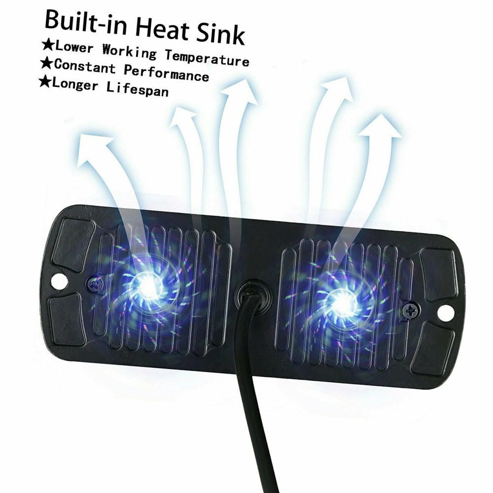 4PCS 12 Strobe LED Amber Hazard Beacon Emergency Flashing Side Marker Light Bars Warning Signal Towing Truck Flashing Lamp
