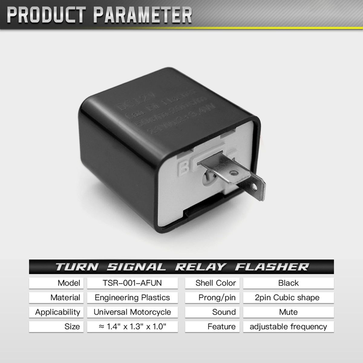 Universal 2 Pin Blinker Flasher Relay Adjustable Black For