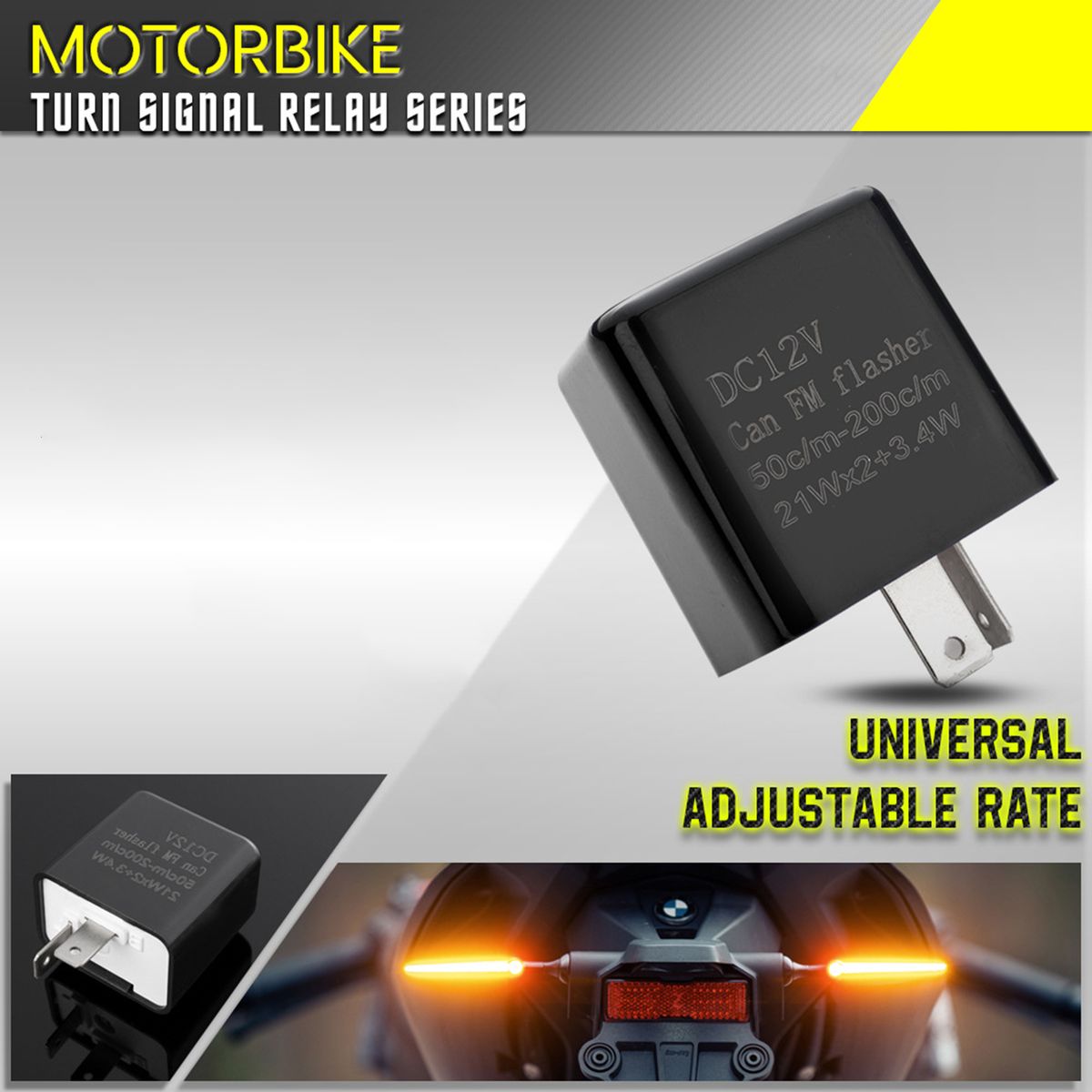 Universal 2 Pin Blinker Flasher Relay Adjustable Black For