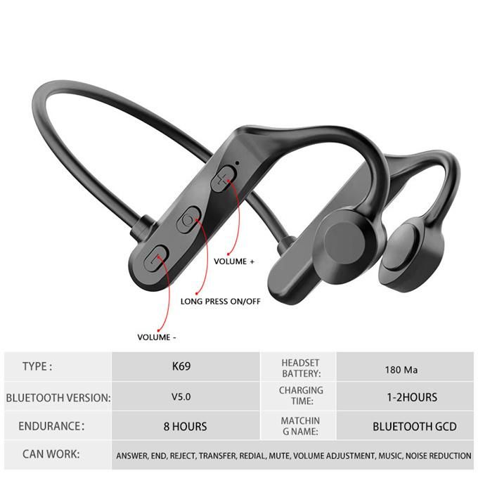 K69 Green Bluetooth Living Waterproof Headphones Bone Conduction Headphones for Android and IOS