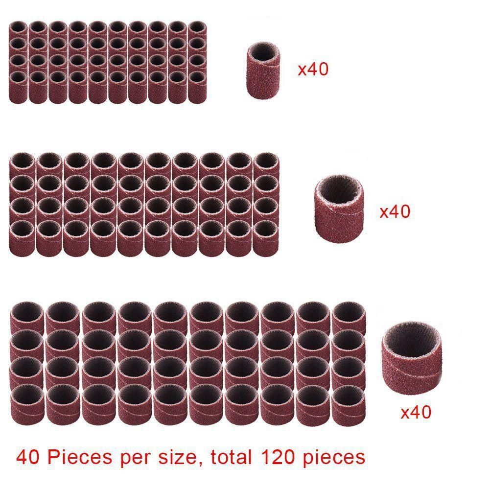 132 Pieces Drum Sander Set with Free Box Including 120 Pieces Nail Sanding Band Sleeves and 12 Pieces Drum Mandrels for Dremel Rotary Tool