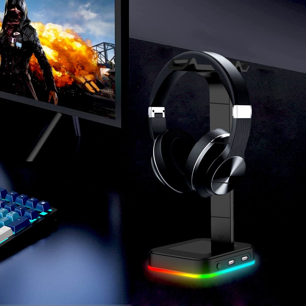 Desktop RGB Light Display Headphone Stand Headset Holder
