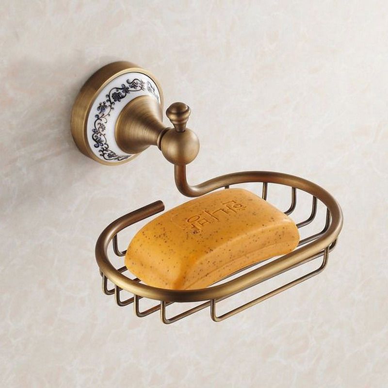 Antique Brass Ceramic Base Bathroom Accessories Set,Robe Hook,Paper Holder,Towel Bar,Soap Basket,Bathroom Hardware Set Kxz007