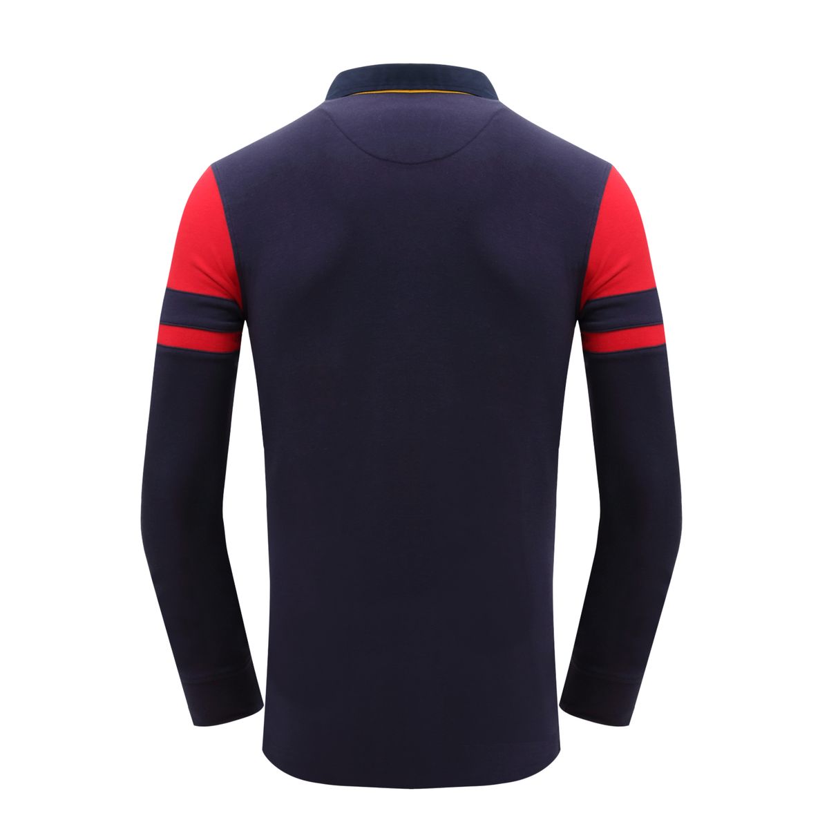 Men's Long Sleeve Color Blocking Polo Shirt - Red/Navy