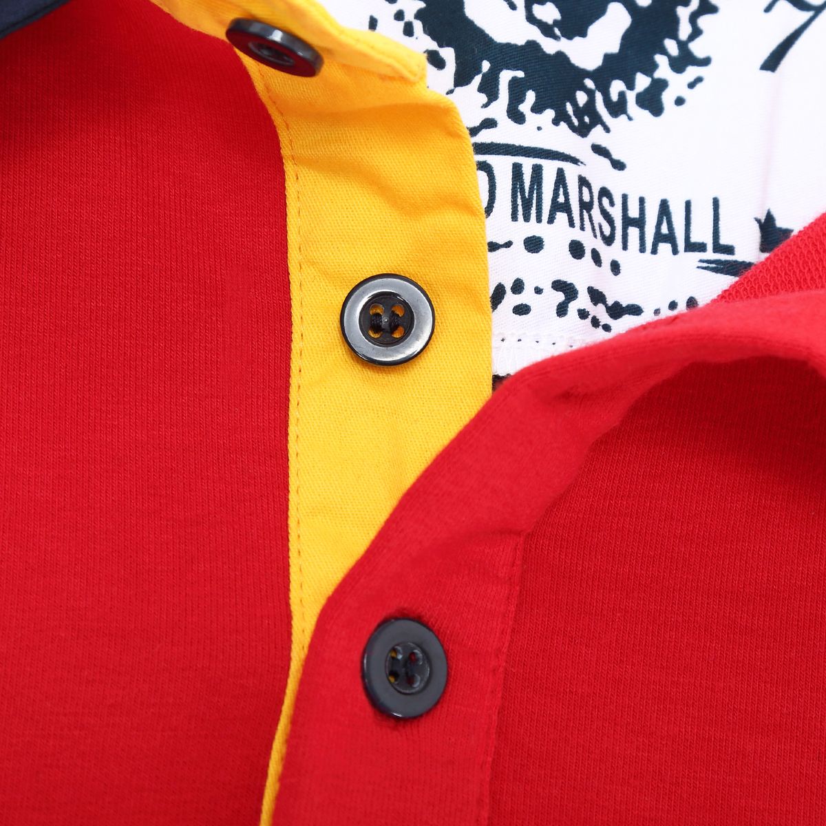 Men's Long Sleeve Color Blocking Polo Shirt - Red/Navy