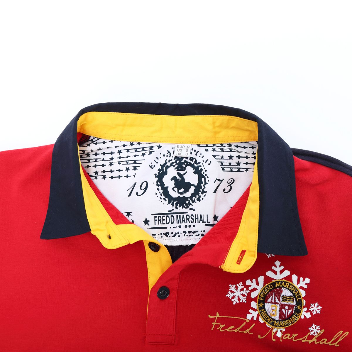 Men's Long Sleeve Color Blocking Polo Shirt - Red/Navy