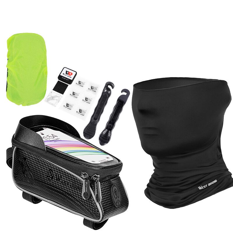 WEST BIKING Bike Frame Bag Set Waterproof Touch Screen Cycling Bag Tire Pry Bar Bike Tire Patch Kit Winter/Summer Face Scarf MTB Road Bike Accessories Type B